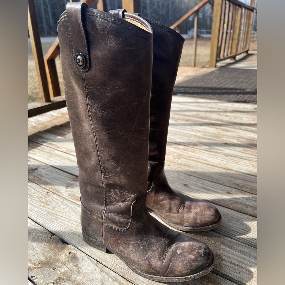 Frye Melissa button distressed slate brown size 8.5 boots riding